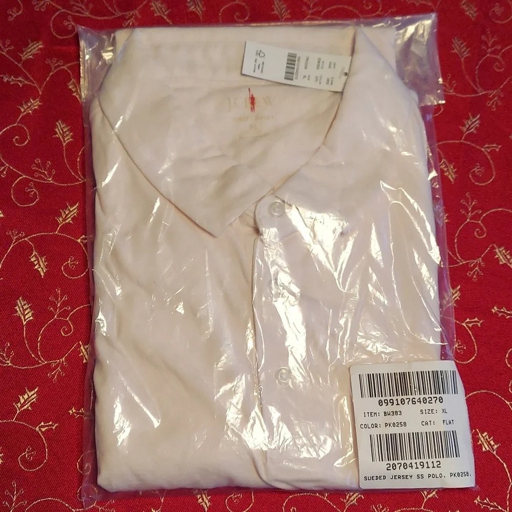 J.Crew Sueded Jersey CottonPolo Shirt - Classic Fit XL (44-46) Pale Pink BNWT SO